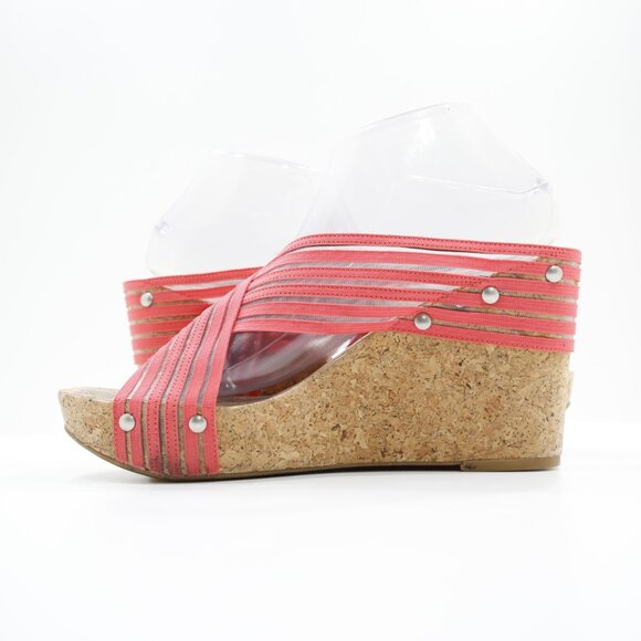 Lucky Brand Miller-2 Pink Mesh 4" Cork Wedge Heel Sandals - 10 - Picture 5 of 7